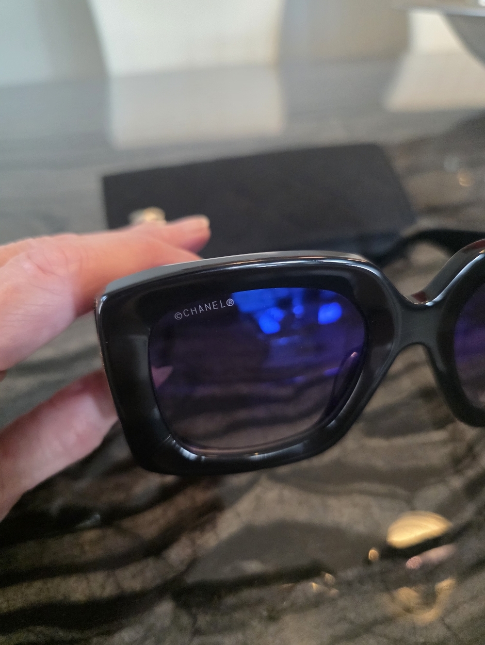 NWT AUTHENTIC 5435 Chanel Black Square Sunglasses with Blue Polarized Lenses - Picture 11 of 13